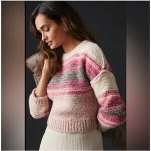 Pilcro Chunky Knit Wool Blend Crop Pink Striped Sweater Size XS exc cond